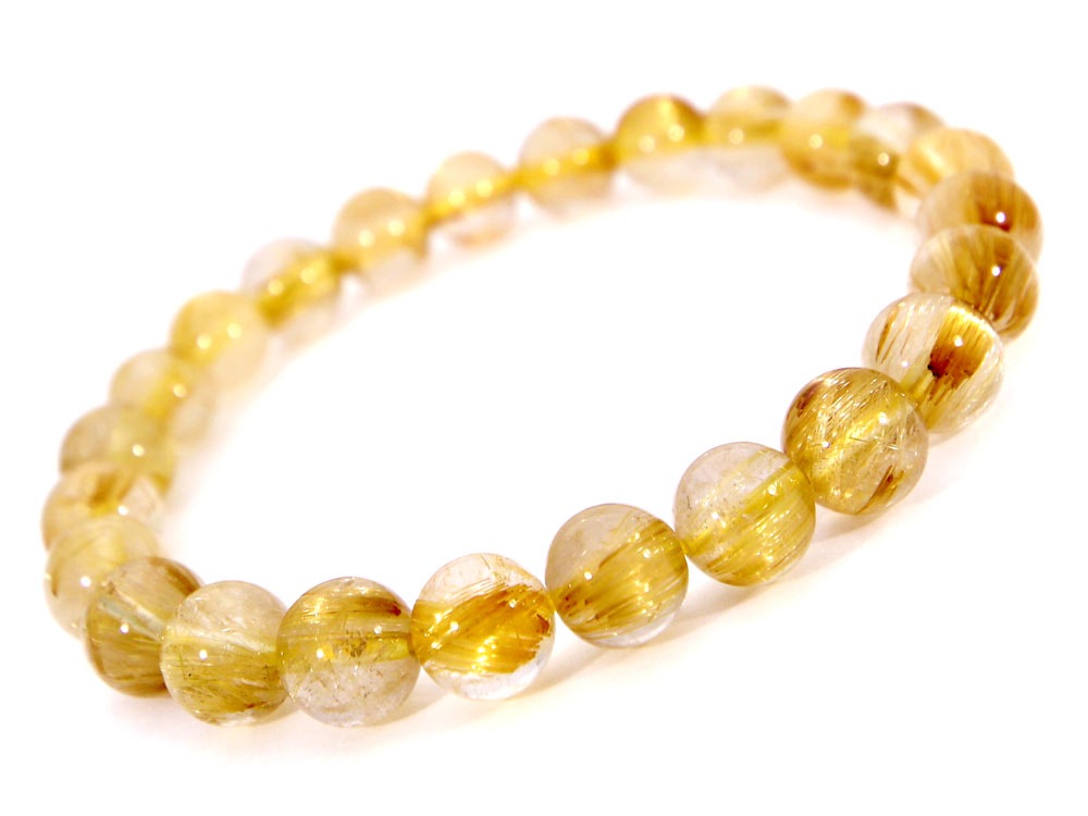 「1点もの 現品」 ラビットヘアー ゴールドルチルクォーツ ルチルクォーツ ブレスレット 7.4mm パワーストーン ブレスレット メンズ レディース 天然石 数珠 アクセサリー メン h926-yi