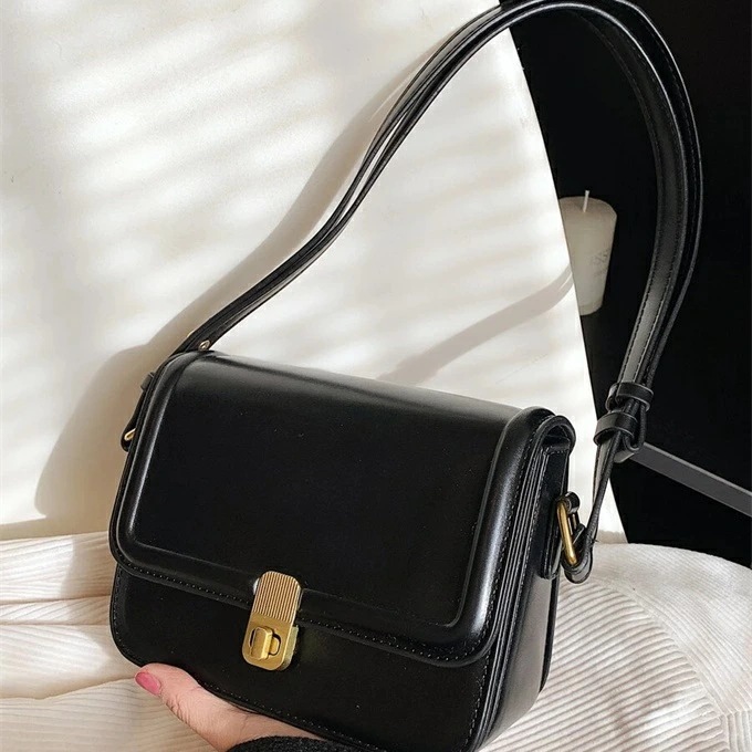 ツイストロック フラップ スクエアバッグレディース エレガントなトレンドバッグ