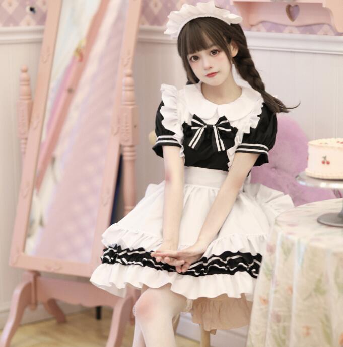 メイド服 レディース ハロウィン コスプレ 衣装 大人 半袖 メイド ワンピース エプロンワンピース ロリータ服 リボン付き 喫茶店 メイド コスプレ衣装 学園祭 文化祭 コスチューム