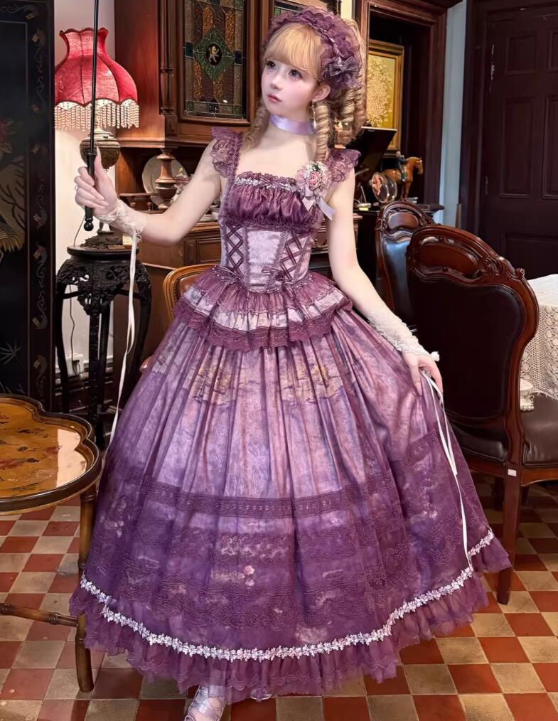 80【新作登場 最安値】 ロリータ 上下セット庭園の霧メイド服ワンピース　 ゴスロリ コスプレ メイド服 コスチューム 文化祭 学園祭 衣装 仮装 ハロウィン おすすめ 可愛い 日常　写真