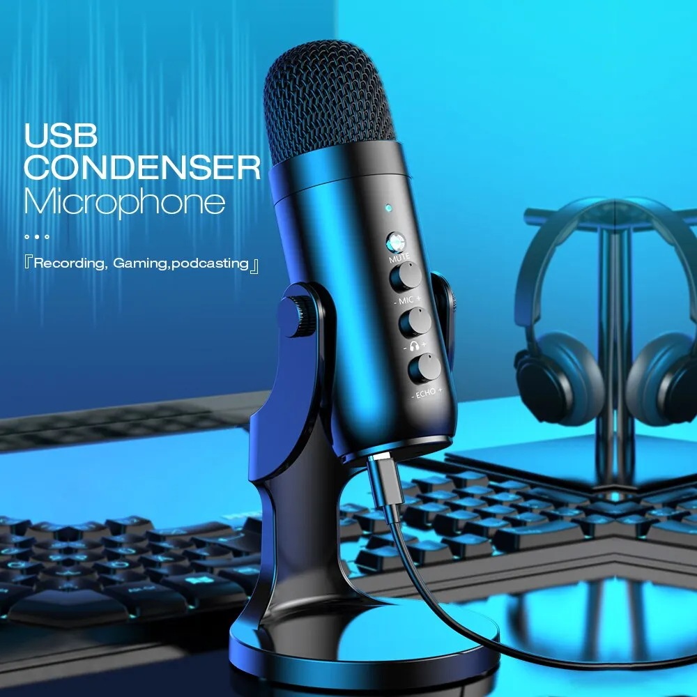 PC Mac ゲーム録音ストリーミングポッドキャスティング用 USB マイク電話アダプタ ヘッドフォン出力付きコンピューターコンデンサーマイク