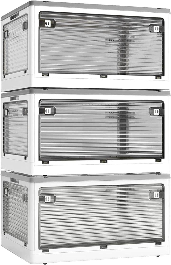 収納ボックス 折り畳み 蓋付き 積み重ね可能 全方向から取り出せる キャスター付き 収納ケース 防塵 防カビ 防湿( 3個x白, XL（60x42x34cm）)