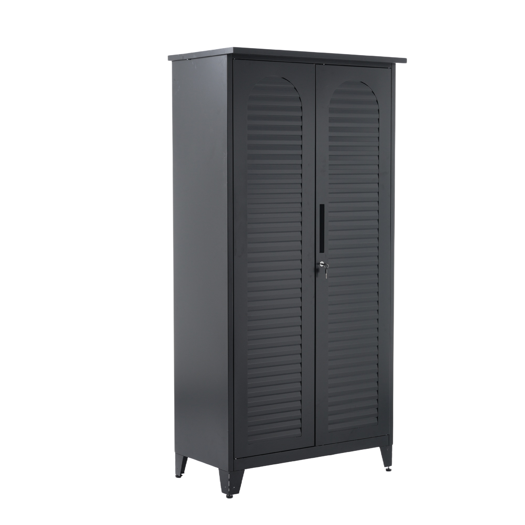 【国内発送 無-送料】136【ブラック】物置 収納庫 屋外 大型 倉庫 室外収納庫 屋外収納キャビネット 両開きドア 物置き台 収納ボード付き・収納ポール・タオル掛け付き・鍵付き・ 掃除用具ロッカー