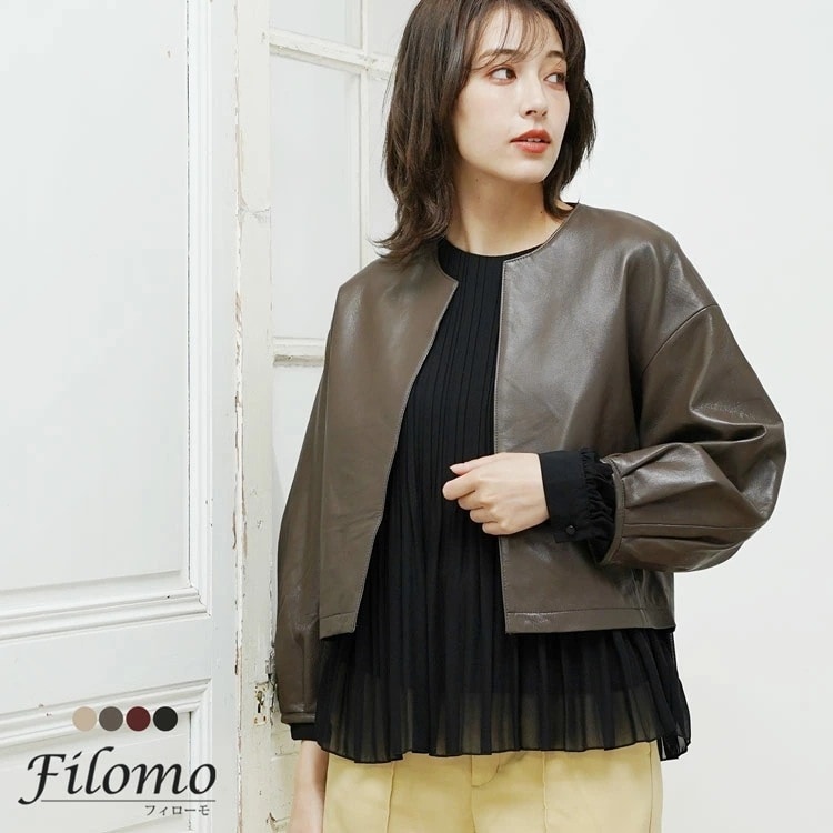 [Filomo]ラムレザーノーカラージャケット