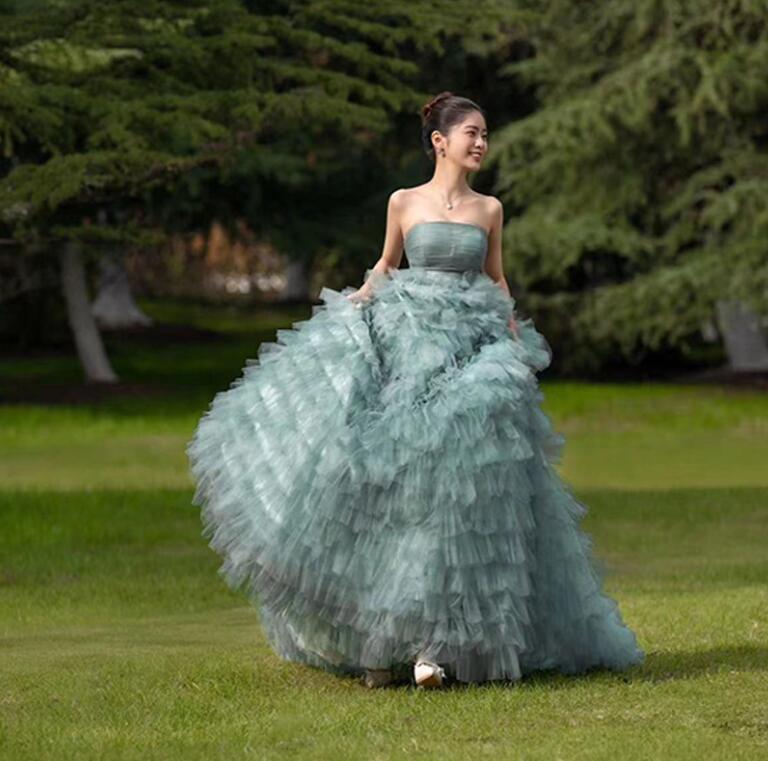 前撮りドレス 花嫁ドレス 多重チュール 可愛い 後撮り ワンピース きれいめ フォトウェディング撮影 森系 ウェディングドレス 二次会ドレス 披露宴 パーティードレス 成人式ドレス 高級感 カラードレ