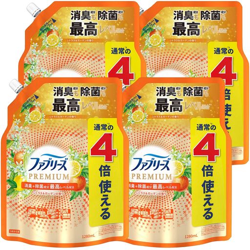[ケース品] ファブリーズ 消臭スプレー 布用 PREMIUM シトラス&ガーデン 詰め替え 4回分 1,280ML×4袋