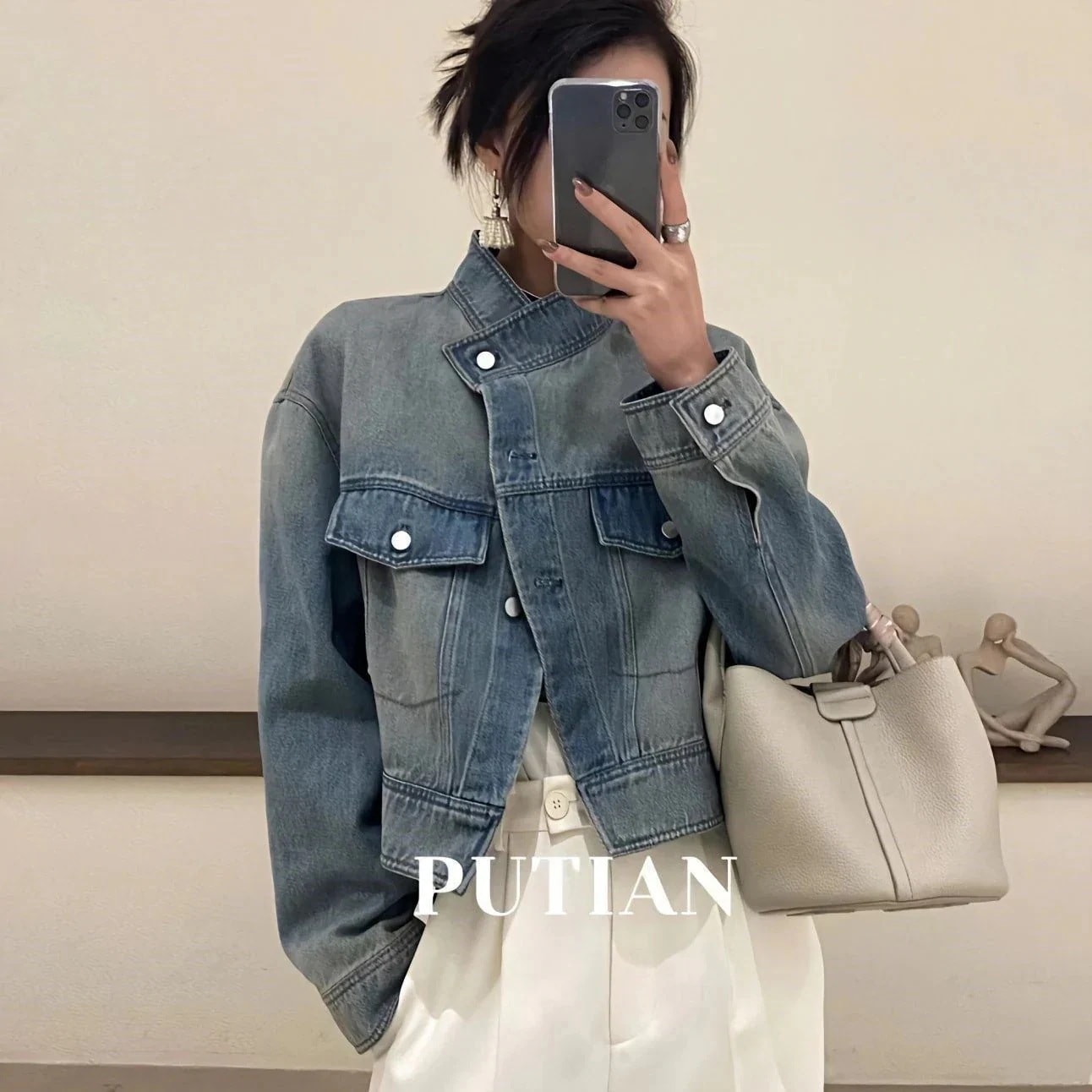 アウタークラシックデニムジャケットカーディガンゆったりスウェット百掛けレディーストップスジャケットショット丈カーディガンデニムジャケット韓国ファッション