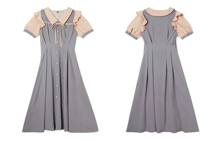 プラスサイズ 女性 プルオーバー ルーズ ロング スカート 夏 甘い プリンセス ドレス 個性的 ワンピース ロング ロング丈 袖あり 5分袖 五分袖 Vネック 襟付き かわいい 上品 おしゃれ