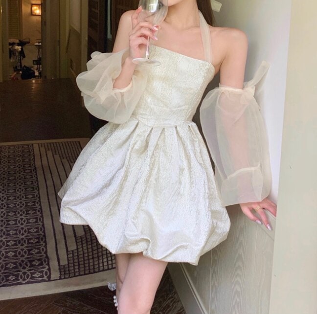 レディース ワンピース Aライン ショート丈 ハイウエスト ウエストマーク 半袖 無地