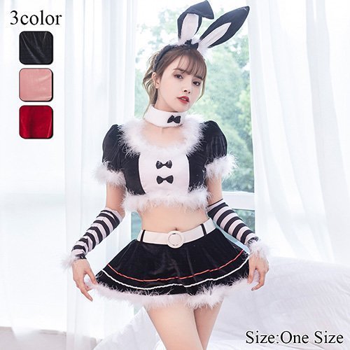 511コスプレ コスチューム サンタガール風 キュート リボン ボーダー 愛らしい ブラック レッド ピンク Mサイズ GRAXIA グラシア