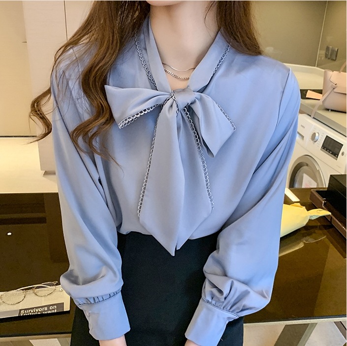 春秋シフォンシャツ 長袖シフォンシャツ フリル付きシャツ オフィスカジュアル トップス シャツ ブラウス 白シャツ 白トップス 袖あり 長袖 Uネック 襟付き スリム 細身 Iライン スマート