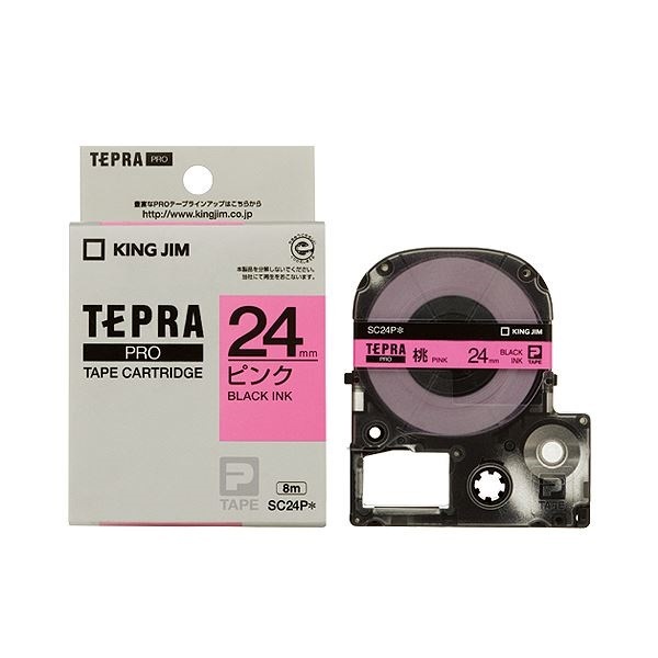 （まとめ） キングジム テプラ PRO テープカートリッジ パステル 24mm ピンク／黒文字 SC24P 1個 4セット