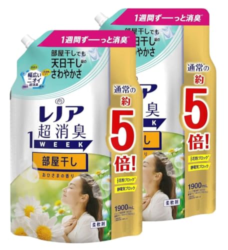 【まとめ買い】レノア 超消臭1WEEK 柔軟剤 部屋干し おひさまの香り 詰め替え 大容量 1,900mL X2