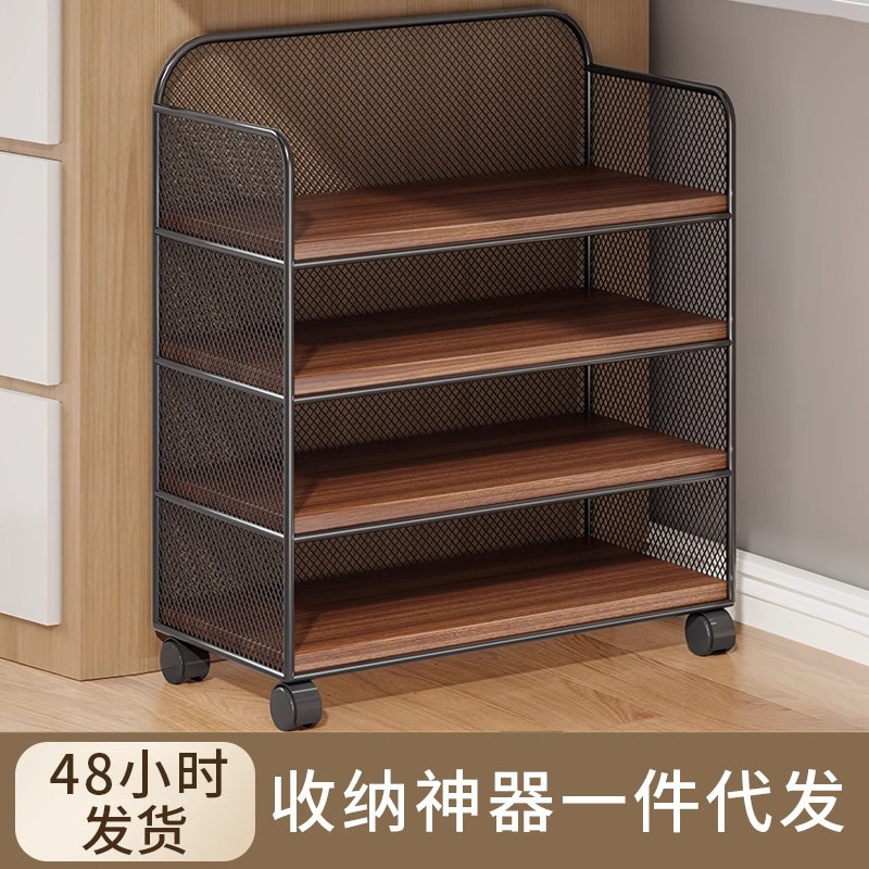 下のテーブルシェルフデスクの下に小さな本棚移動可能な車輪付きフロアオフィスウォールプッシュカートブックストレージブックケース