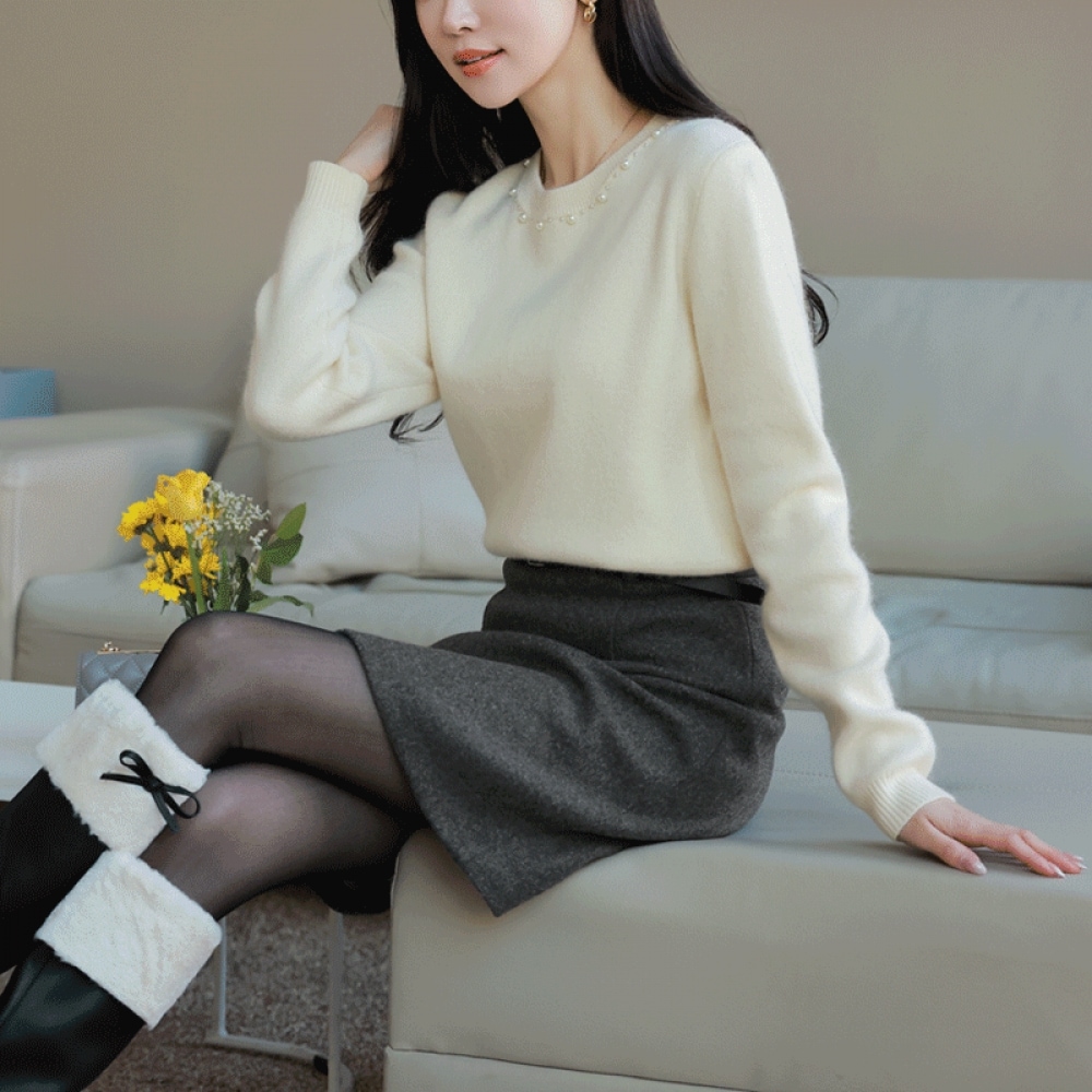 クリック＆ファニーフーロンパールウールラウンドニット