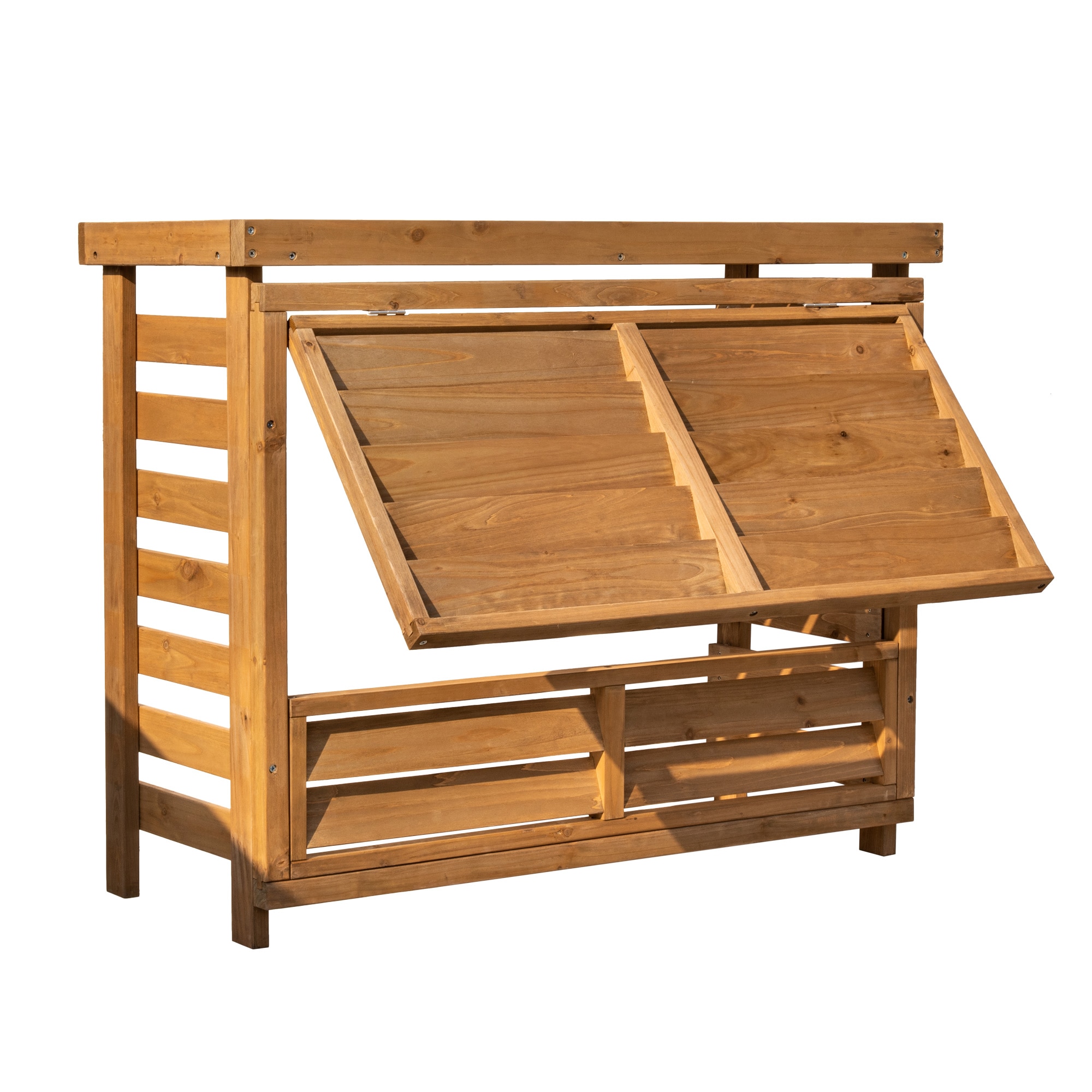 【収納庫なし】【ひさし開閉】エアコン室外機カバー 天然木 エアコン 日よけ 棚 収納 ラック 室外機カバー ワイド 目隠し ベランダ 庭 屋外 雪 除け おしゃれ【ナチュラルブラウン】