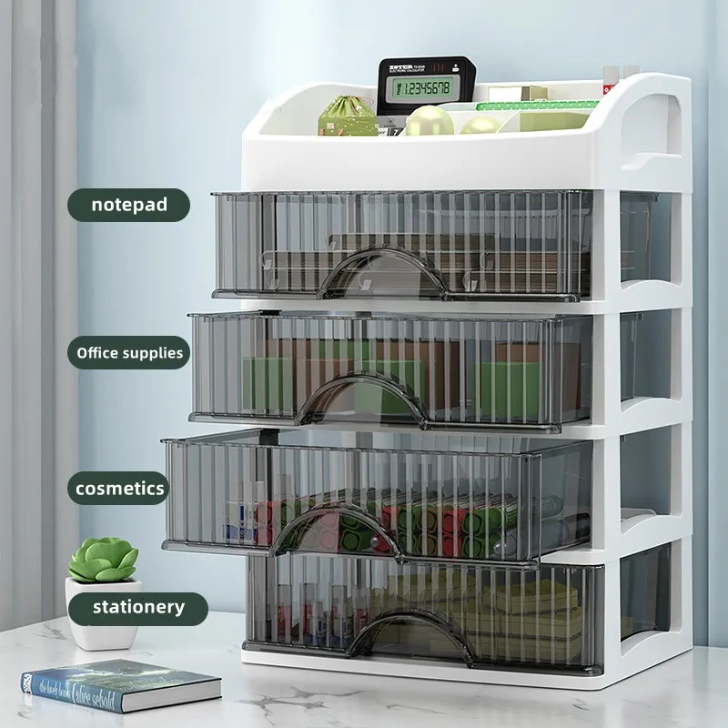 透明なプラスチック製のメイクアップオーガナイザーボックス,大容量のデスクトップ引き出しケース,学用品や事務用品の収納ボックス