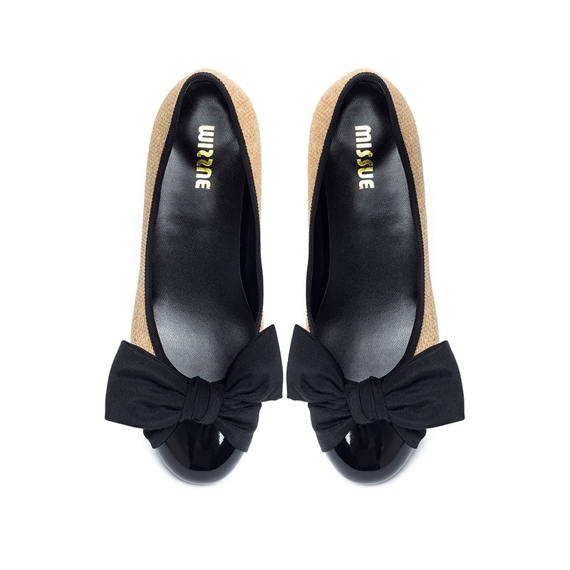 ラブリーリボンフラットシューズ[ブラウンリネン]