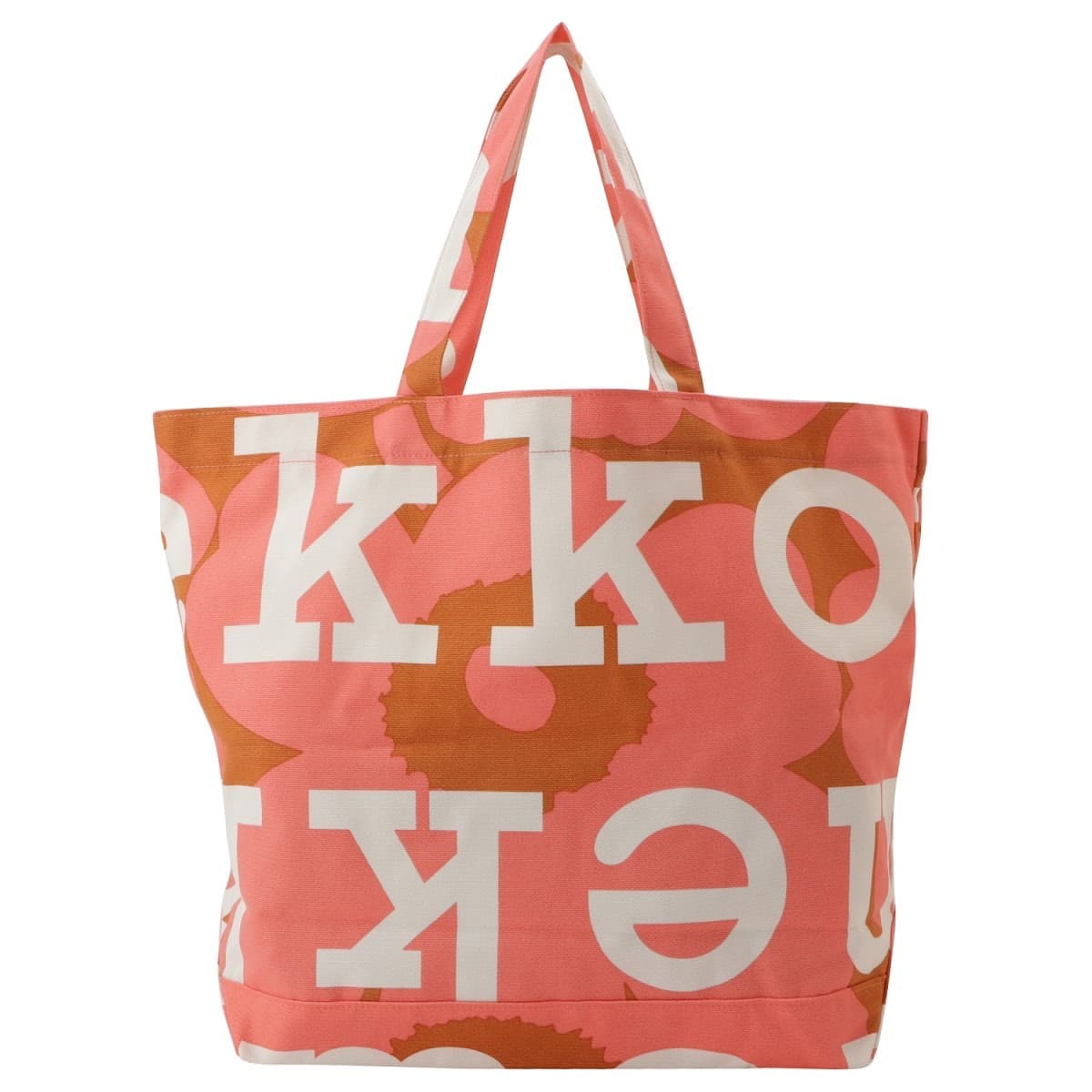 マリメッコ バッグ marimekko レディース ユニセックス 091011 820 ウニッコ柄マリロゴ コットンキャンバス トートバッグ ブラウンピーチ Ahkera Unikko Logo