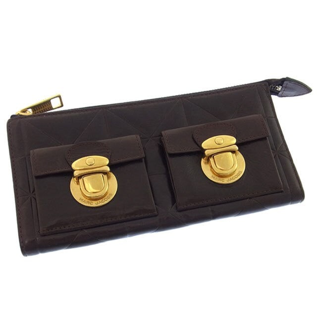 長財布 ファスナー キルティング フロントWポケット付き ブラウン ゴールド 中古 24,492円