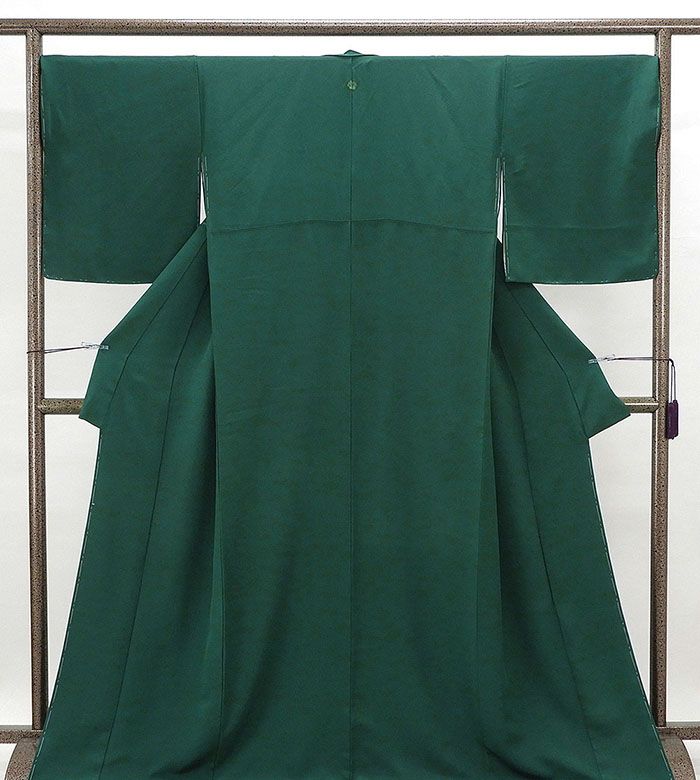 色無地 未着用美品 正絹 濃い緑色 身丈172cm 裄丈69cm 揚羽蝶 トールサイズ 未使用 新古品 着物 結婚式 入学式 卒業式 a0040