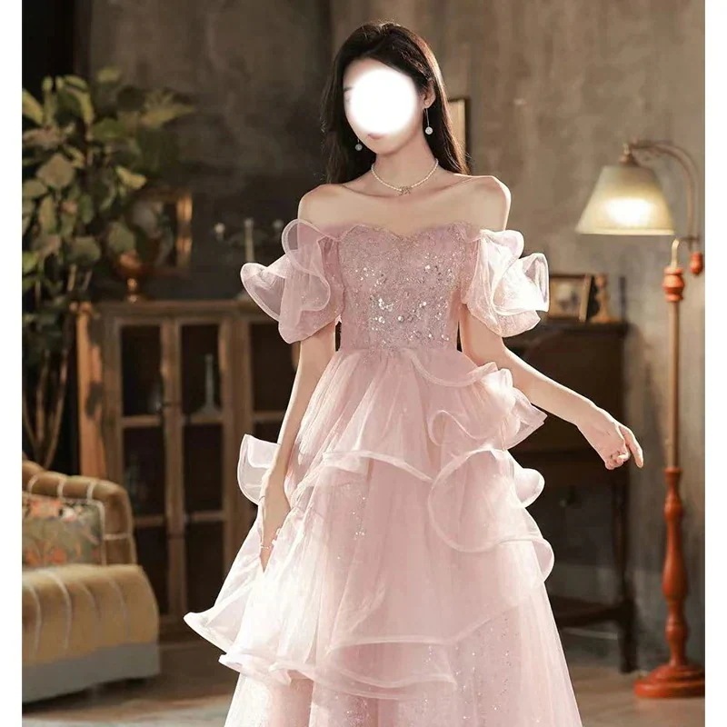 優しい風ピンクのバラの恋人たちのガウンエレガントなガウンワンピース パーティー パーティ ロングドレ パーティー 結婚式 二次会 ワンピース