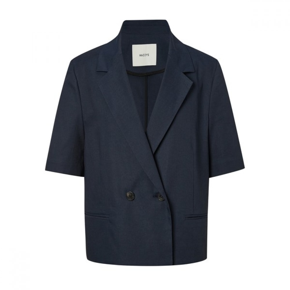 (ヘッジズレディース) 24SS ネイビーソリッドカラーリネンのような半袖ジャケット HSJA4B491N2