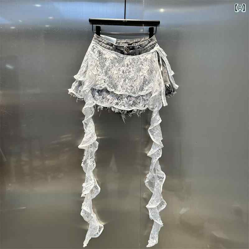 新規発売（人気）レディース デニム ショートパンツ レース 切り替え ゆったり ルーズ ワイドレッグ スリム見え おしゃれ かわいい 春夏 合わせやすい 普段使い カジュアル スタイル
