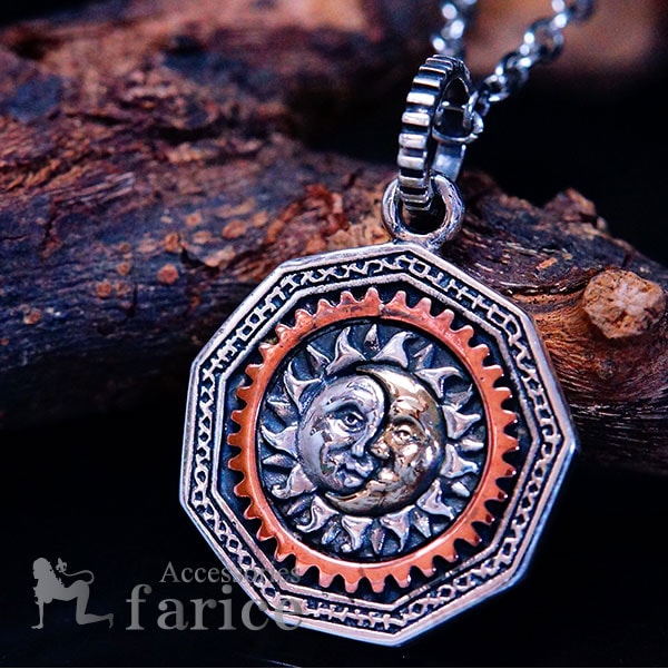 月と太陽 ムーン&サン 秘密結社フリーメイソン プロビデンスの目 シルバー925 リバーシブル ペンダント ネックレス