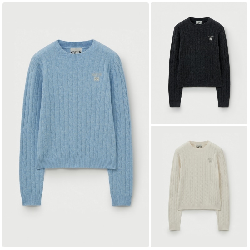 【SATUR】 25FW (W) SOFT TOUCH CABLE CREW NECK KNIT : 3COLORS