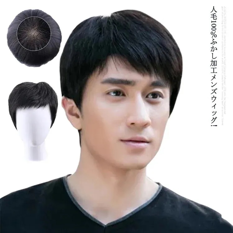 人毛100％! ウイッグ メンズ フルウィッグ 男性 かつら 自然 ナチュラル カツラ 黒髪 短髪 ビジネス用 医療用 白髪隠し 人毛 ショート ボリュームアップ 普段使い 軽量 通気性 ネット付き