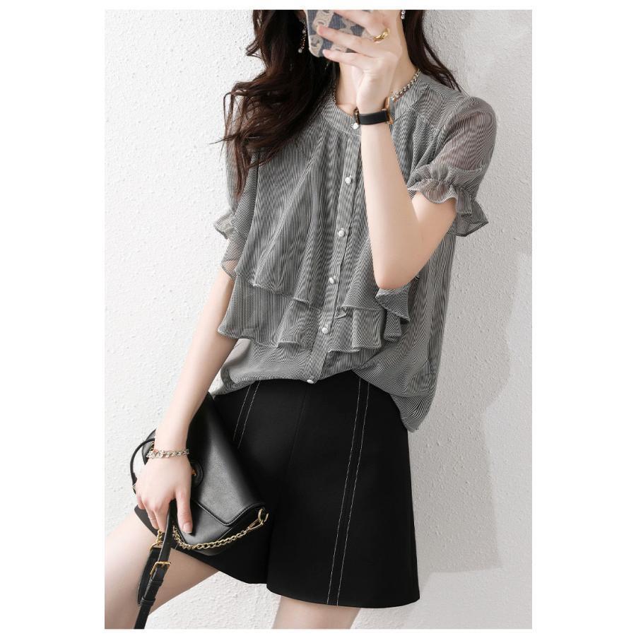 夏新作ブラウス シャツ トップス 半袖 レディース おしゃれ フリルブラウス キレイめ オフィス