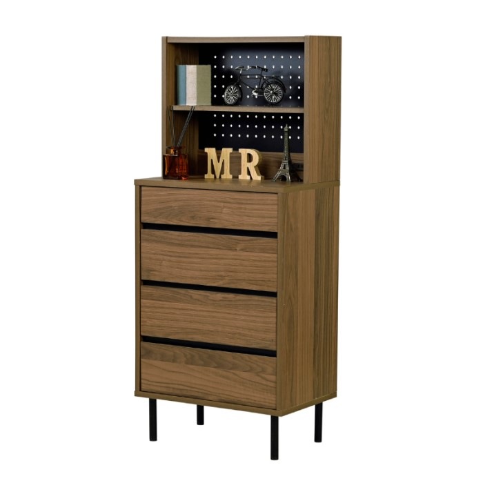 北欧モダンシリーズ サイドボード スリム 飾り棚付きチェスト FMC-0003-BRBK