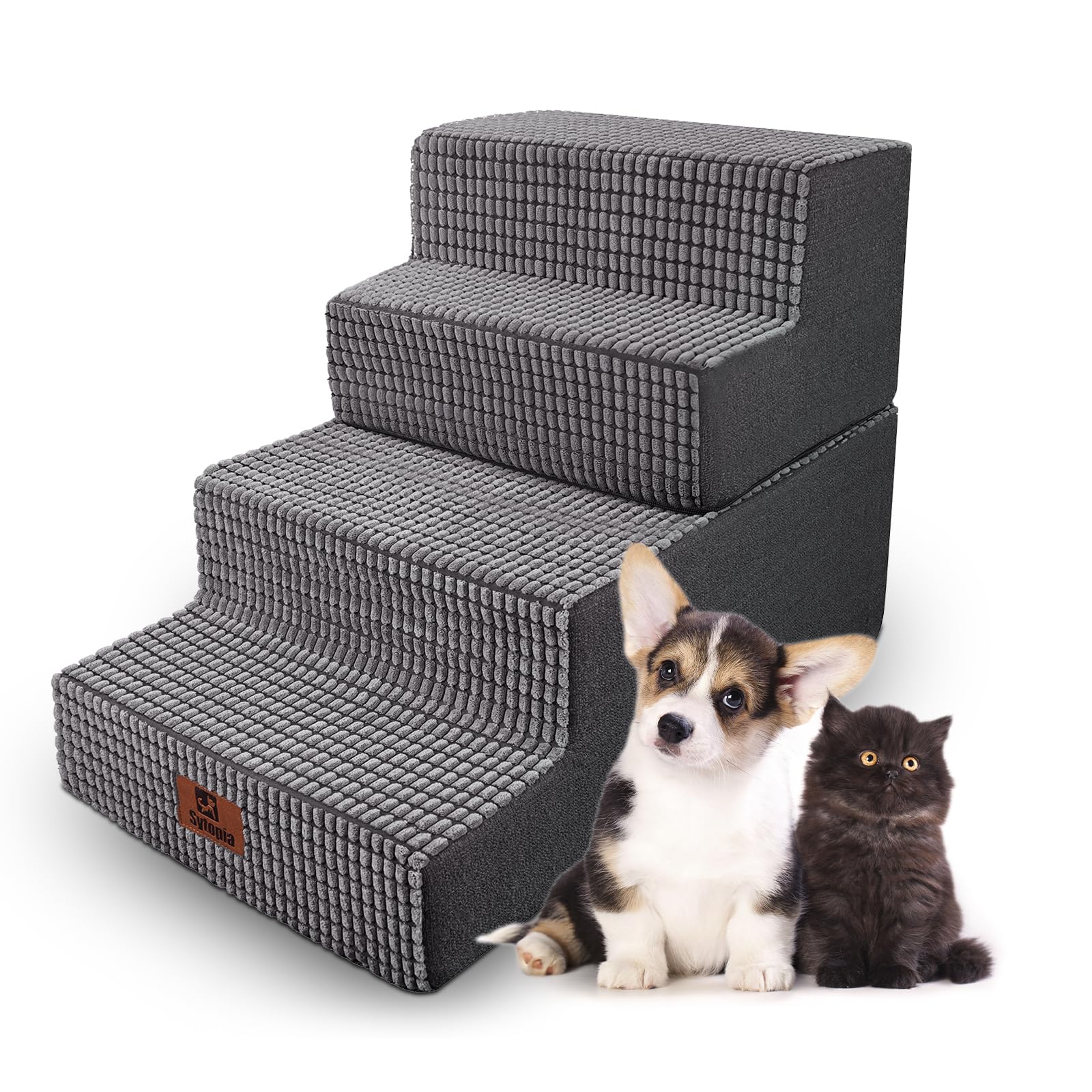 Sytopia 犬 階段 ステップ ペット階段 ドッグステップ 猫 階段 滑り止め付き 安定性 カバー取り外し可能 洗える 小型犬適用 (4段,グレー)