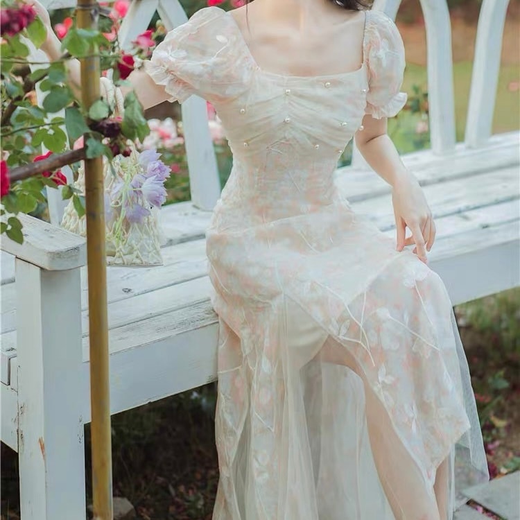 ドレス パーティードレス 二次会ドレス 膝丈ドレス ミニドレス Aラインドレス イブニングドレス ナイトドレス 袖あり 半袖 ランタンスリーブ スクエアネック ハイウエスト 透け感 シースルー 7,692円