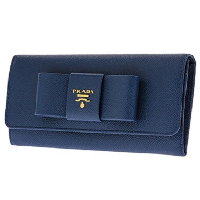 PRADA 1MH132S-FIOCCO-BLUETTE プラダ スナップ長財布 チェーン付パスケース 型押レザー ブルー/ゴールド