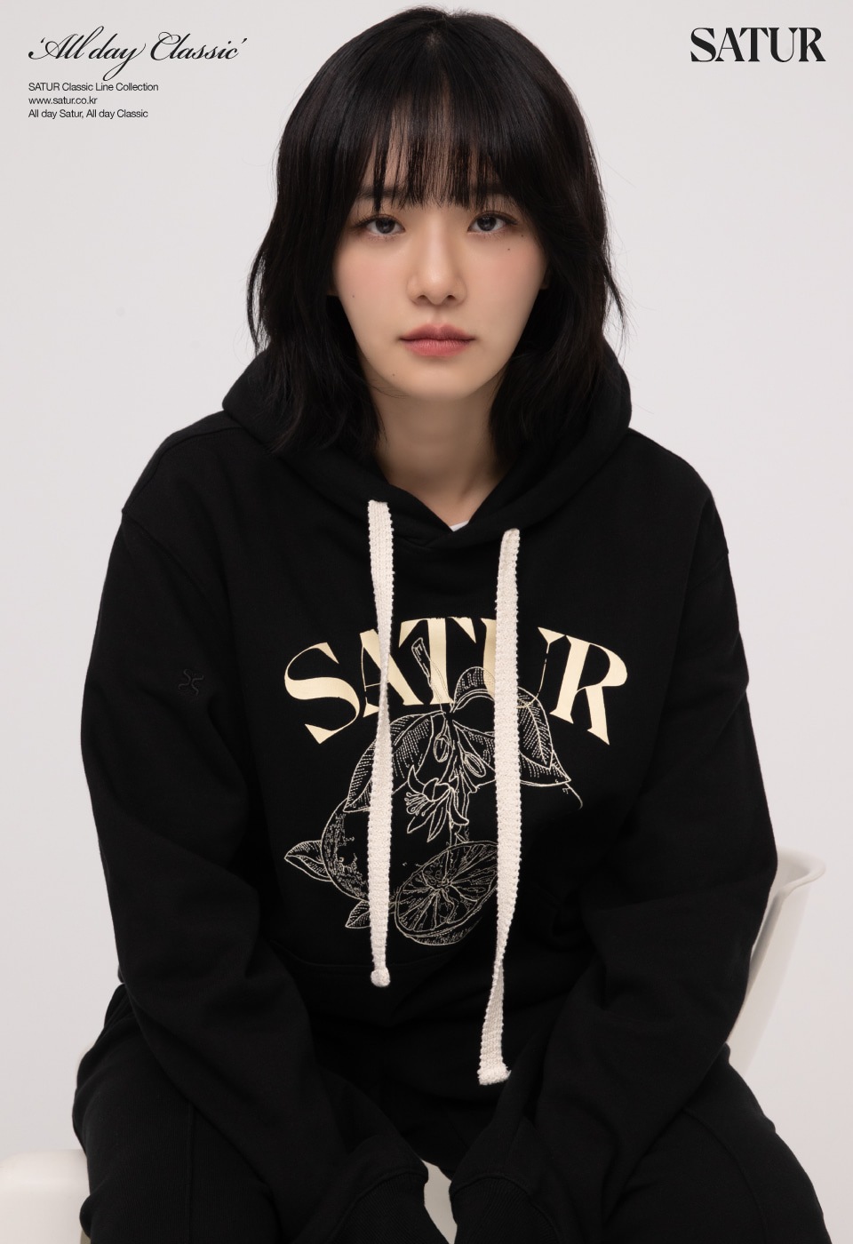 【SATUR】 CARFRI CITRON DRAWING GRAPHIC HOODIE : CLASSIC BLACK