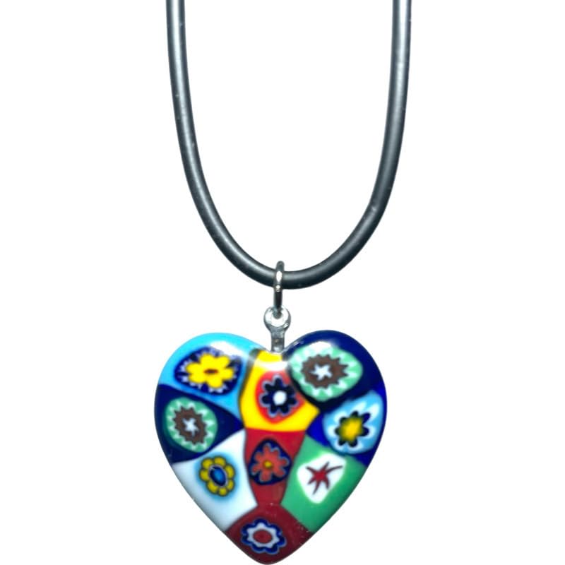 イタリア 輸入品 ベネチアンガラス/ハート 型 レディース チョーカー ネックレス/ムラーノ ミルフィオリ ガラス [並行輸入品]