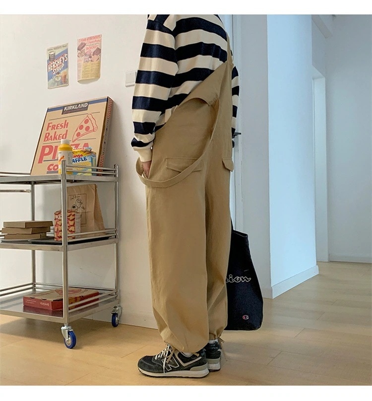 韓国ファッション コットン カーゴパンツ ストレートレッグ ワイドパンツ