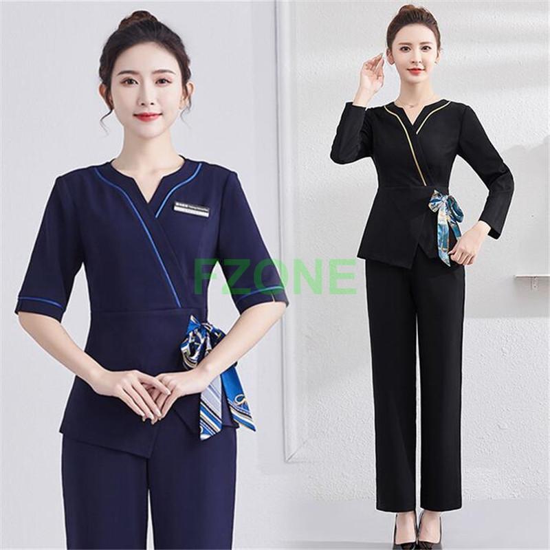 ユニフォーム レディース 上下セット パンツ 半袖 七分袖 Vネック エステユニフォーム 美容 マッサージ 女性 サロン エステサロン 制服 高級