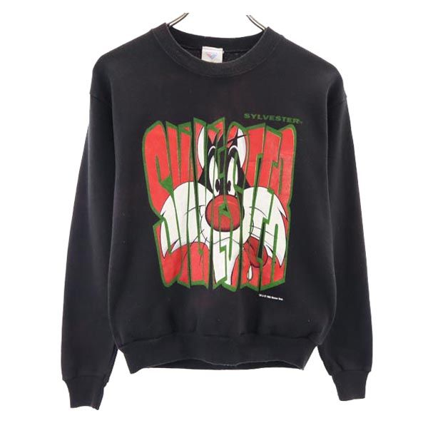 アルテックス 90s オールド USA製 ワーナーブラザーズ プリント 長袖 スウェット トレーナー L（14－16） ブラック ARTEX 裏起毛 キッズ