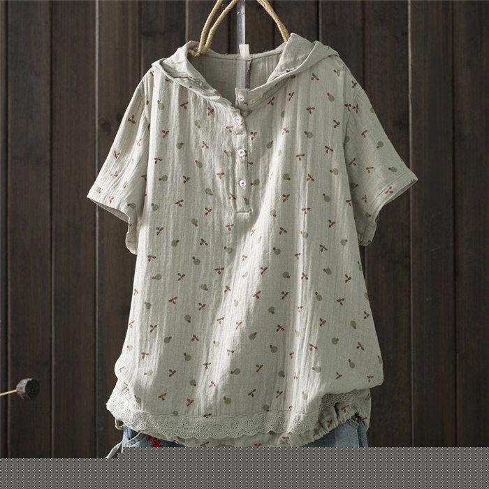 パーカー Tシャツ レディース ブラウス 春 夏 秋 リネン フード付き ガーゼ 半袖 シャツブラウス ガーゼ tシャツ 綿麻 トップス 着心地 体型カバー