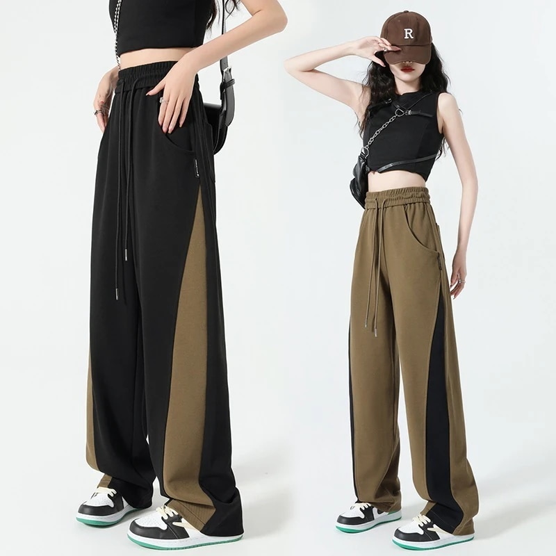 アメリカ式切り替えスラックスパンツ春秋ワイドパンツ垂れ感カジュアルなストレートバナナのズボンスウェットパンツ