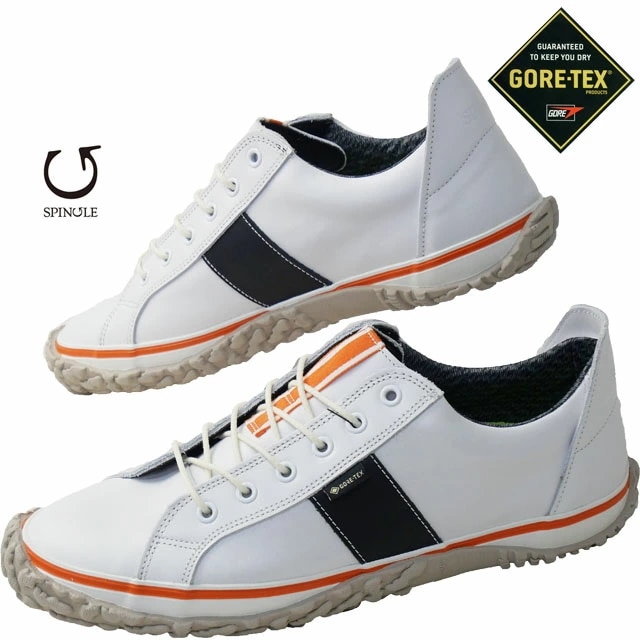 スピングル メンズ ゴルフスニーカー 防水 ローカット ゴルフシューズ 本革 ゴアテックス スパイクレス メイドインジャパン ゴルフコース ラウンド 日本製 抗菌仕様 SP-1651 ホワイト/ブラッ