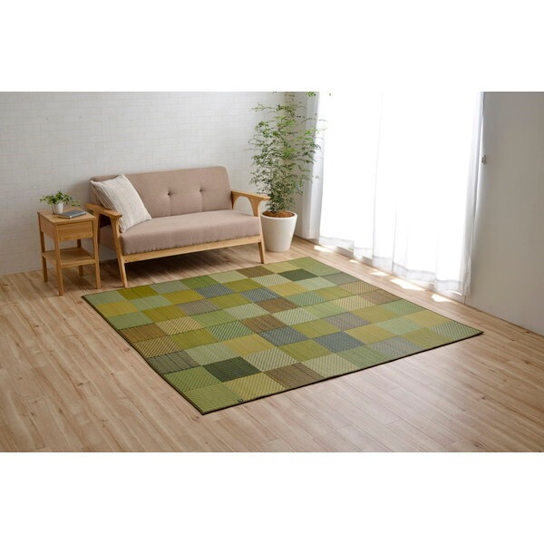 1050140122303 ラグ 純国産 国産 日本製 い草 抗菌防臭 自然素材 モダン DXカラフルブロック グリーン 約140×200cm メーカー直送