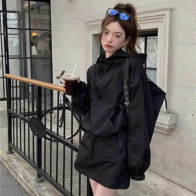 【セットアップ】ハーフジップトップス ストリート 韓スト スポーティー 上下セット ガーリー 韓国ファッション