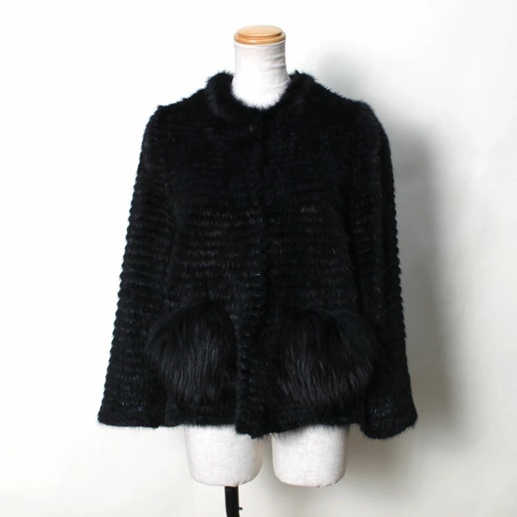 ミンク ファー ウール ジャケット フォックスポケット付 ネイビー 送料無料 レディース ギフト プレゼント