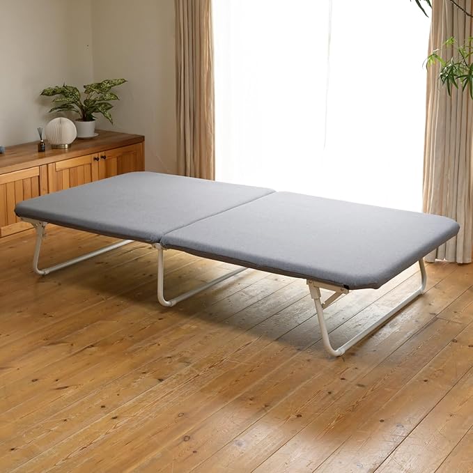 ベッド 折り畳みベッド 【完成品】シングル 耐荷重200kg マットレス スタンダードタイプ 幅98×奥行195×高さ38cm ベッドフレーム パイプベッド 組立不要 一人暮らし グレージュ/マットホ