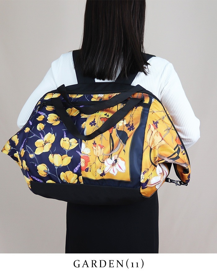 リュックサック 鞄 大きめ ボストンバッグ 新作 SYABON シャボン テキスタイル 横 2way 薄い オシャレ パターン 肩掛け 柄 Calin B-7224 KANGA ORNAMENT BO