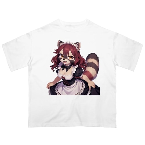【文字入れ可能受注生産】タヌキの女の子　メイド　ケモナー オーバーサイズTシャツ